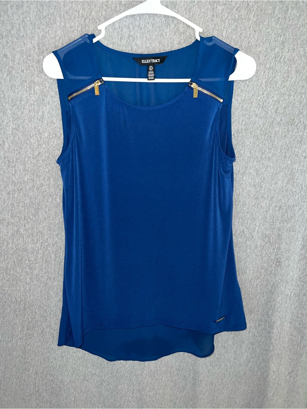 Ellen Tracy Royal Blue Sleeveless Zip-Accent Tank‎ Top Small